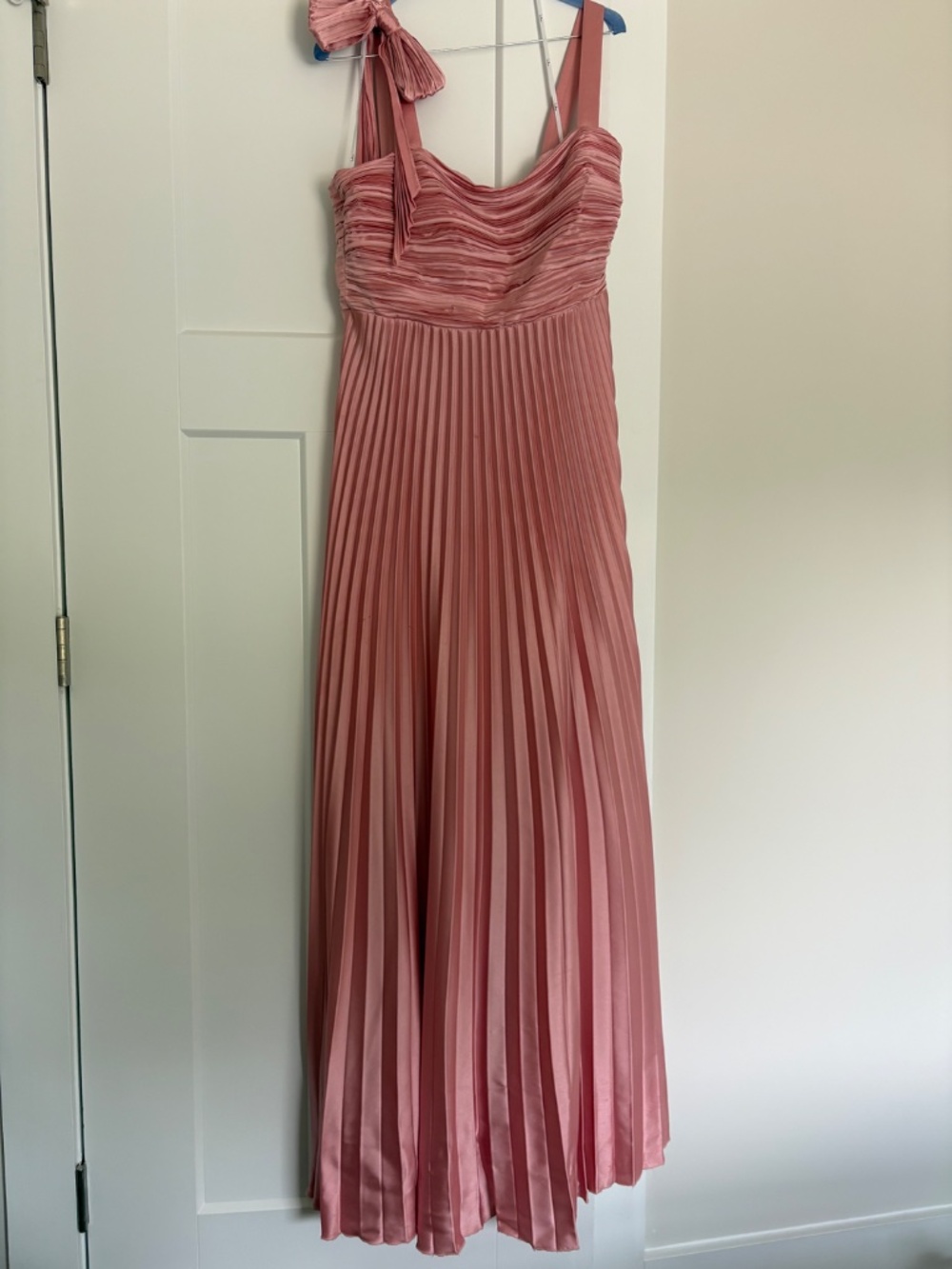 Lulus Gorgeous Purpose Pink Satin Pleated Sleeveless Bow Maxi Dress - Size XL - Picture 2 of 5